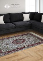 فرش دستباف قالیچه کرک کاشان زمینه ترمه ای حاشیه مسی نقشه تقدیسی کد K2100