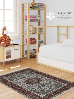 فرش دستباف قالیچه کرک گل ابریشم ترمه ای حاشیه مسی کاشان نقشه معرفتی کد K2101