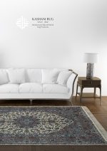 فرش دستباف تک 6 متری پشم گل ابریشم کرم حاشیه خاکی کاشان نقشه تقدیسی کد K2268