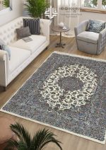 فرش دستباف جفت 9 متری پشم کرم حاشیه خاکی کاشان نقشه تقدیسی کد K2295_2296