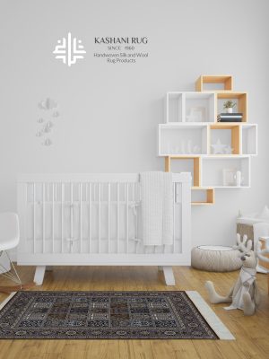 فرش دستباف ذرع و نیم کرک چله نخ قم نقشه خشتی کد KQ974