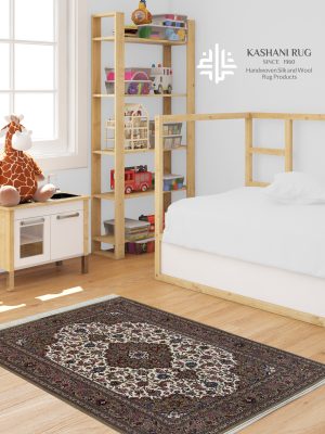 فرش دستباف قالیچه کرک کرم چله نخ قم نقشه شاه عباسی کد KQ978