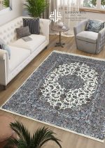 فرش دستباف جفت 9 متری پشم گل ابریشم کرم حاشیه خاکی کاشان نقشه تقدیسی کد K2266_2267